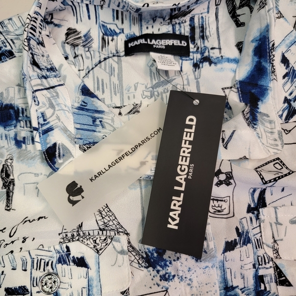 Karl Lagerfeld Women's Love From Paris All Over Print LS Button Up Shirt Sz S - Picture 4 of 8